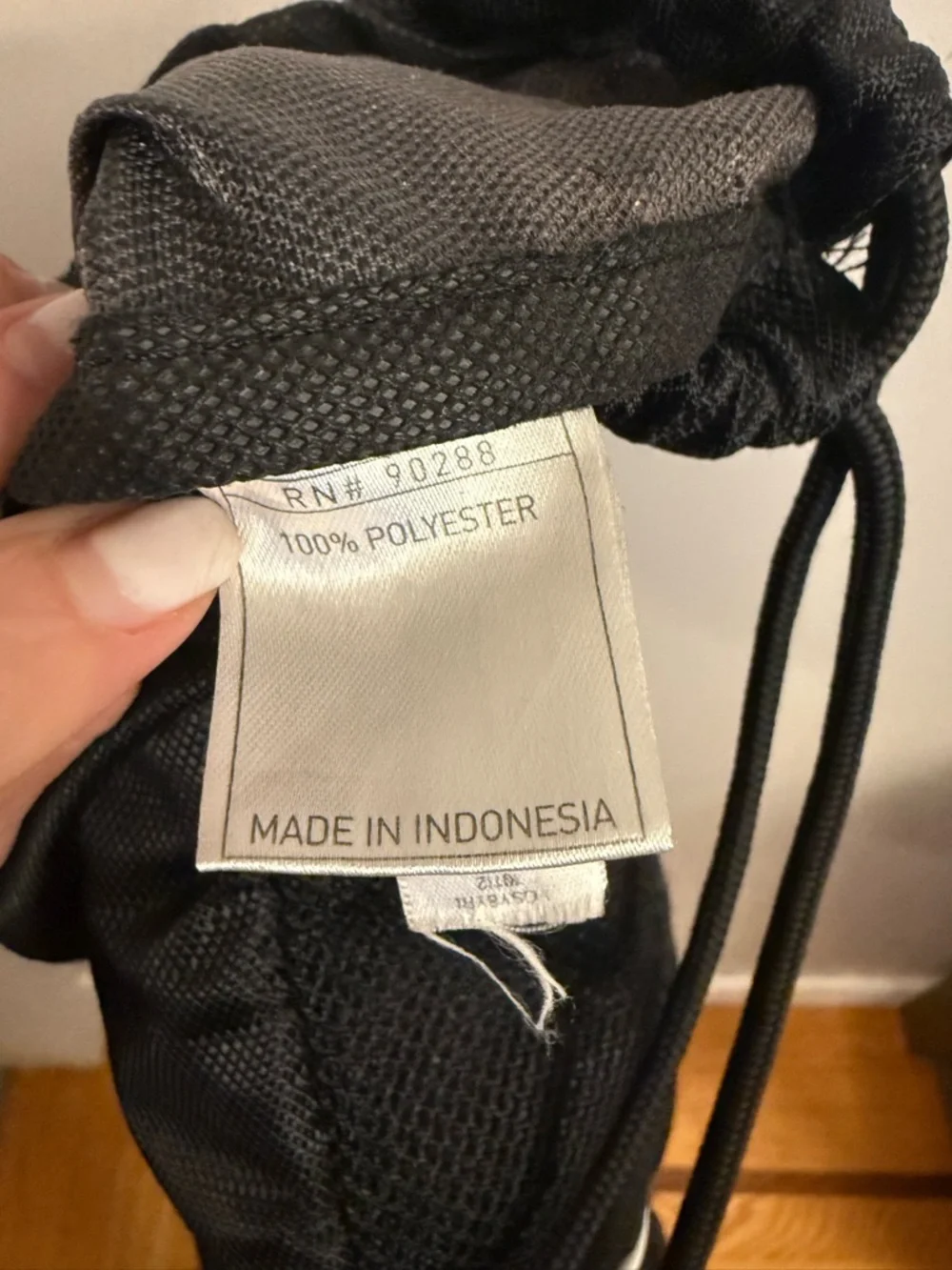 Adidas Black Reflective Stripe Drawstring Backpack Gym Sack Zip Pocket Bag